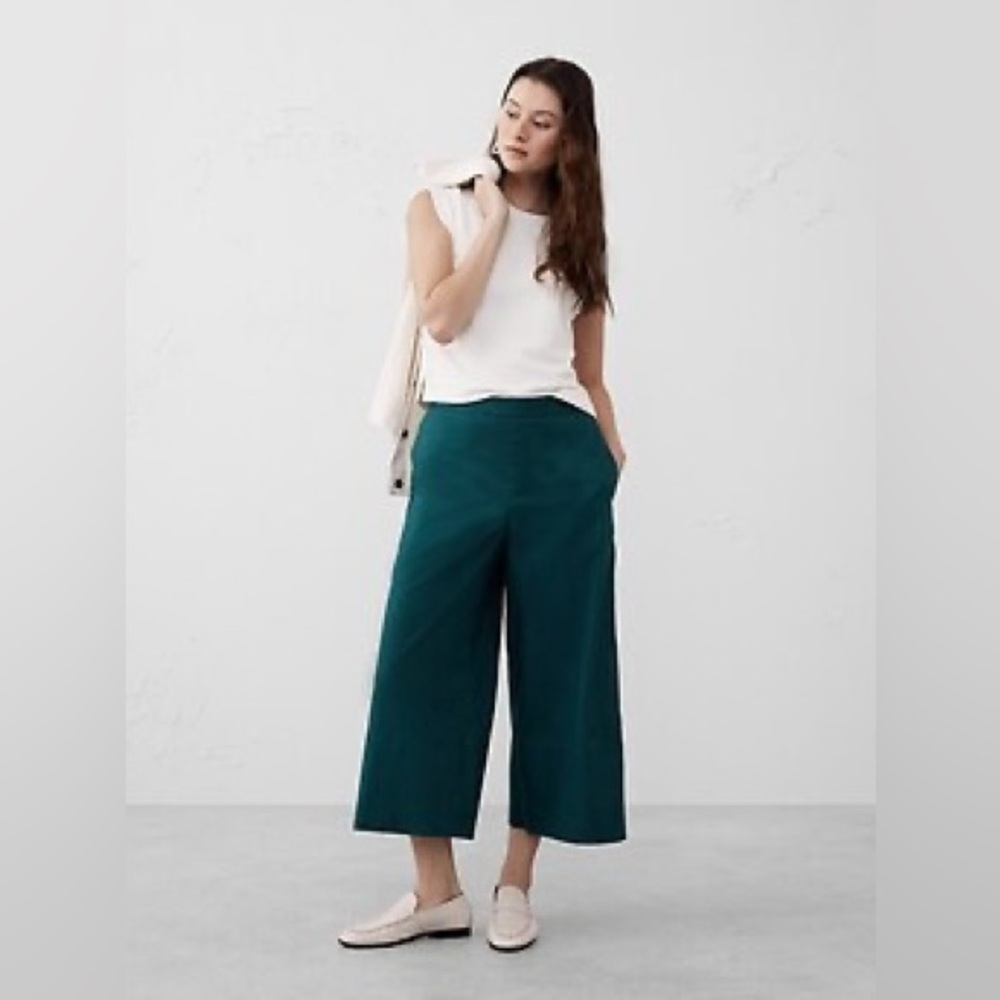NEW Banana Republic Factory Wide-Leg Linen-Blend Cropped Pull-On Pant Deep Teal